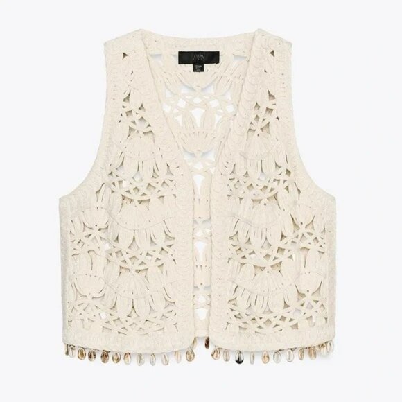 🐚 ZARA Shell Knit Macrame Vest Top Seashell Trim Crochet - Picture 1 of 13